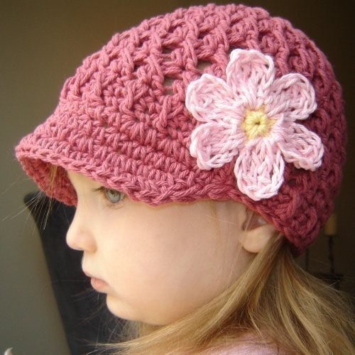 2 to 4T Daisy Visor Beanie - dark rose, banana, pastel pink