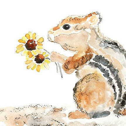 Cute Chipmunk Watercolor Painting