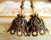 Brass Flower Earrings Vintage Inspired Neo Victorian Steampunk, Full Metal Jacket