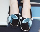 Navy Blue Feather Moccasin - Women's Sizes 5-11