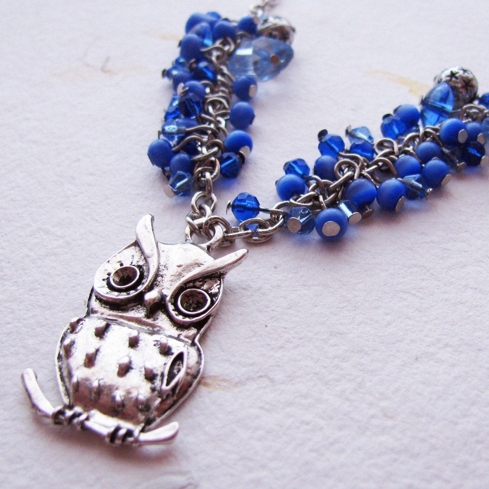 Necklace Charm Pendant - An Owl in a Starry Night