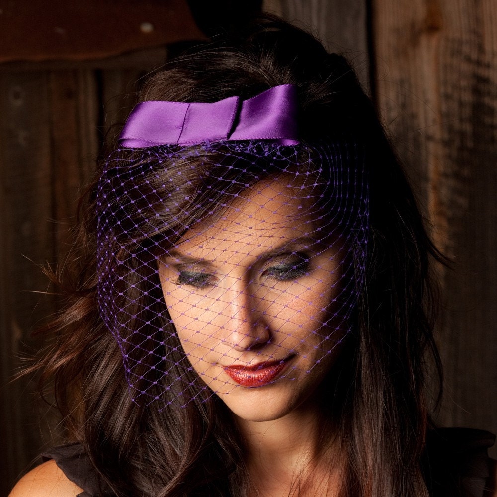 satin bow birdcage veil