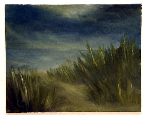 Original Oil Painting Landscape Beach Sand Sky Clouds Grass Free Shipp ...