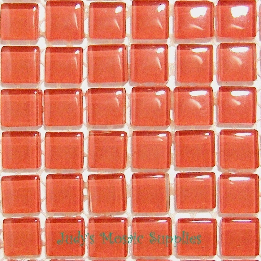 Salmon Pink Orange Glass Mini Tiles Tesserae Mosaic Squares - 100 3/8 Inch Tiles