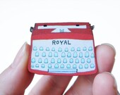 Typewriter Wood Brooch - Red