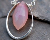 To Have and To Hold Necklace - Rose Quartz Marquis, Sterling Silver