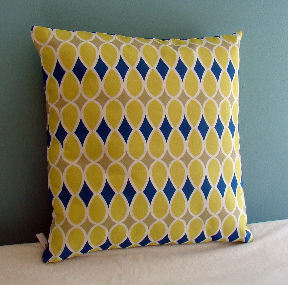 RESERVED 2 Organic Modern Pillow Covers Teal, Khaki, Cream, Yellow  Original Fabric Design 14 x 14 envelope back INCLUDES 2 inserts