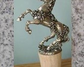 Pewter Rearing Grape Garland Horse on Bottle Stopper