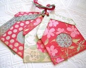 Cottage Garden Bird House Tags pink rose red mint green polka dot floral