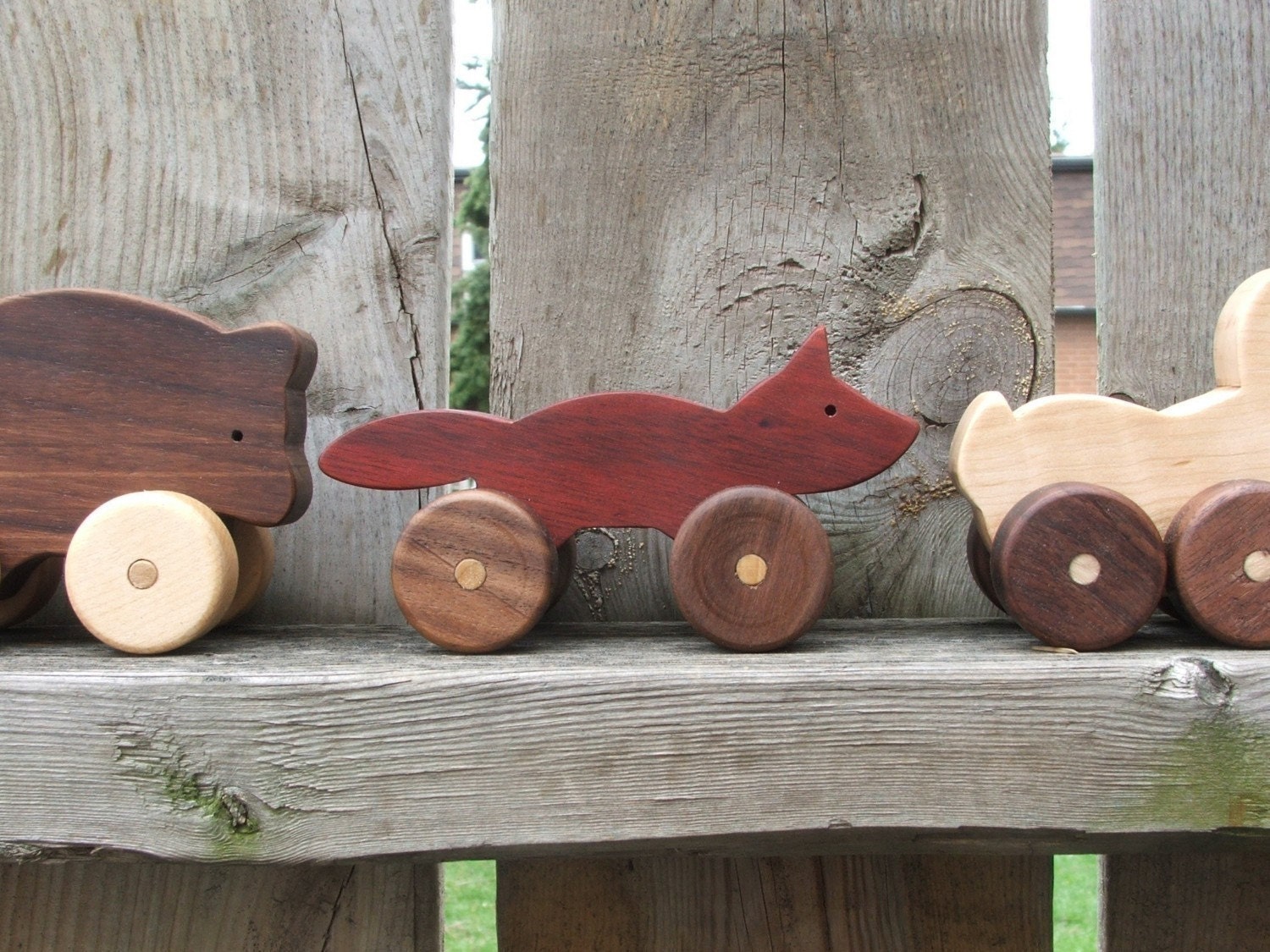 Woodland Animals - Set of Three Wooden Toys, Toddler Push Toys