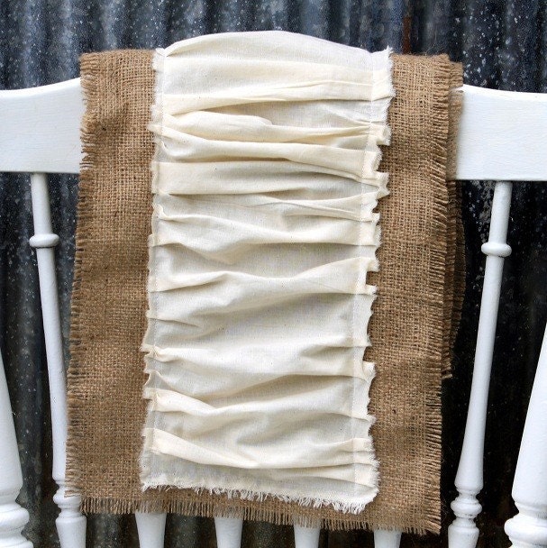 Urban Farmhouse - ruffled burlap table runner - 72 inches long