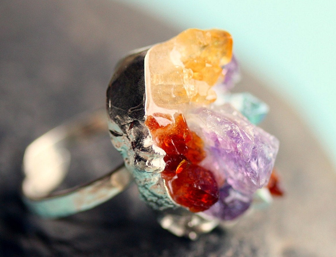 Custom Made Mixed Crystal Ring in Sterling Silver- Reserved