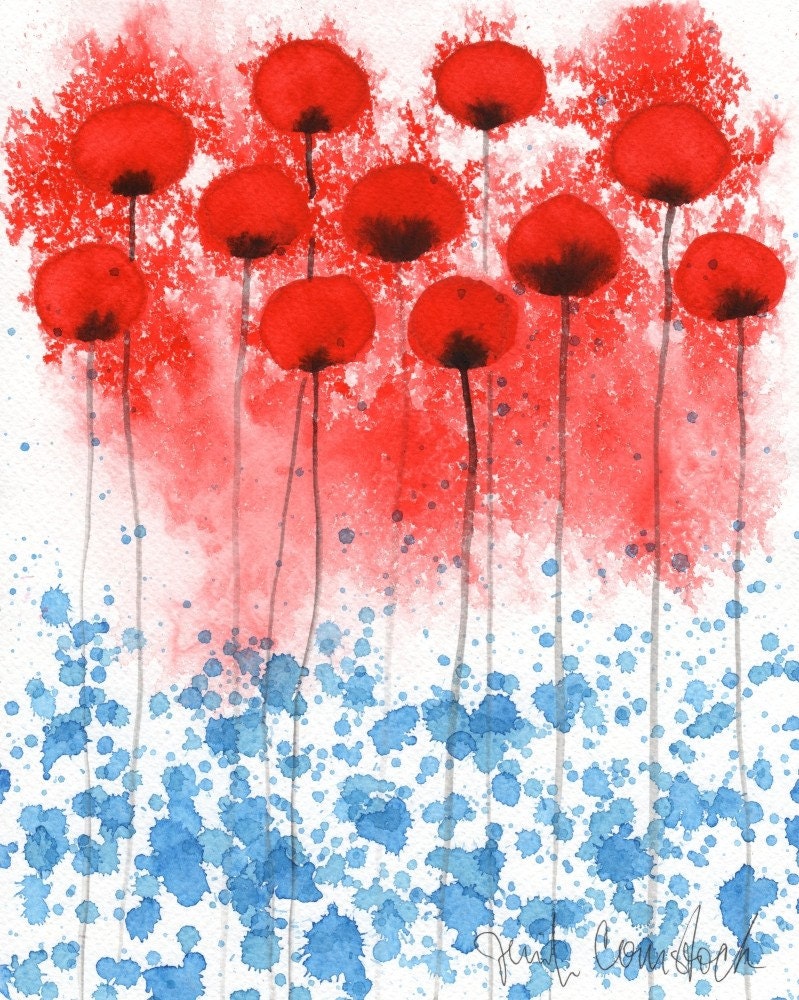 Solar Flare -- Red Flowers -- Original Watercolor Painting 8x10