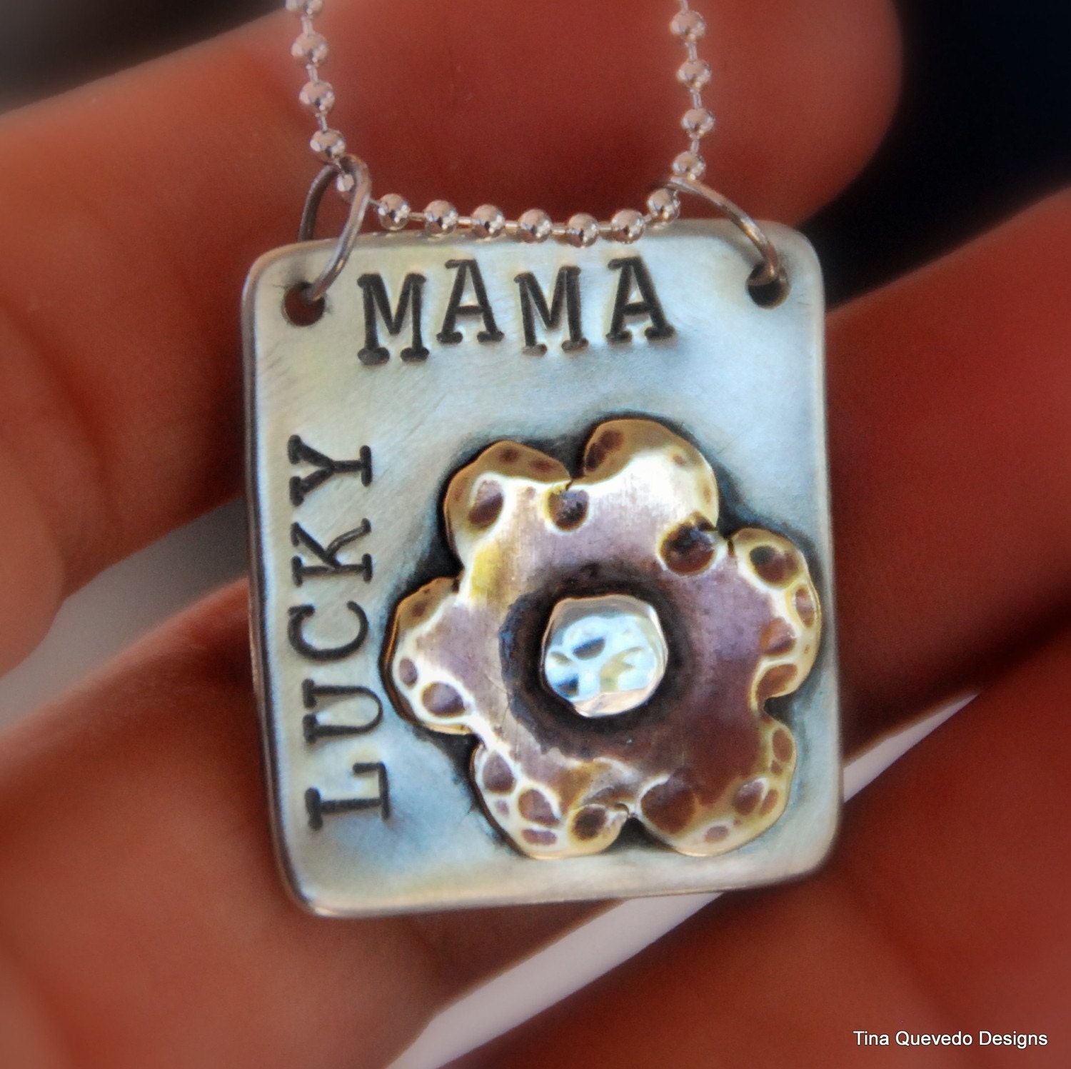 Lucky Mama- w/ flower, brass and silver - TinaQdesigns
