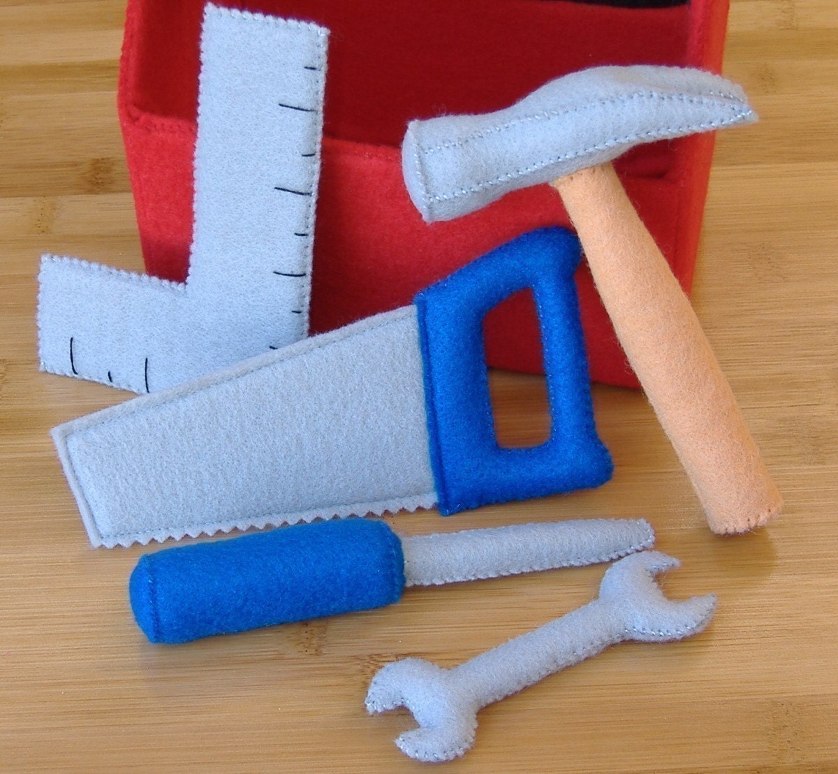 Tool Box and Tool Set Felt Toy PDF Pattern (Hammer, screwdriver, saw, square, wrench)