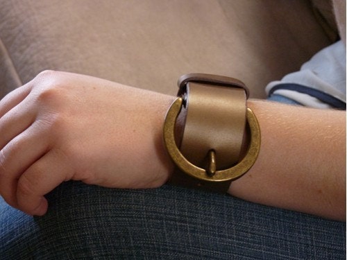 Bronze colored leather cuff bracelet, recycled