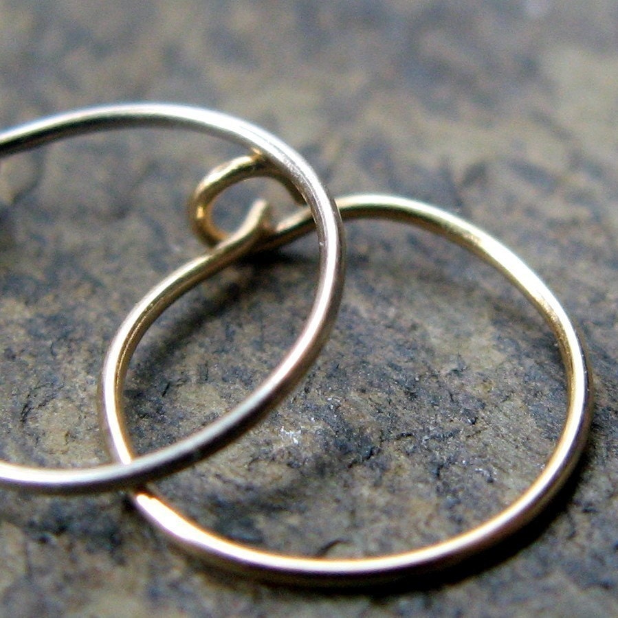 solid 14k gold hoop single-- super thin 26g-- primitive series-- ether by thebeadedlily on etsy