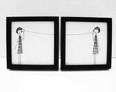 BFF best friend art print set // Eloise and Ramona play telephone // 4 x 4
