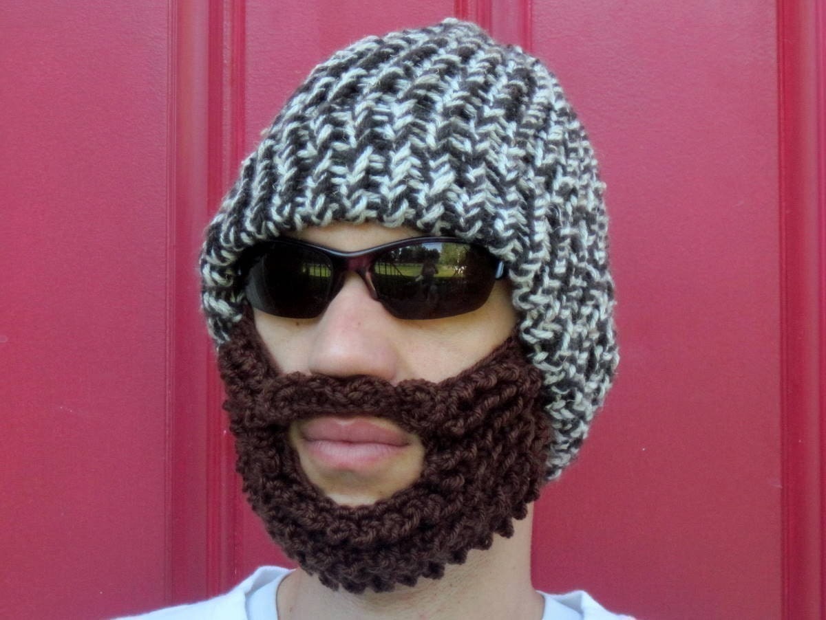 brown and ivory tweed bearded lumberjack hat