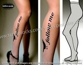 Small/ Medium   sexy, funny and flirty FOLLOW ME twitter tattoo tights / stockings /  full length  / pantyhose / nylons Deep Mocha
