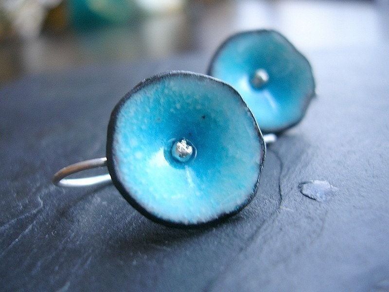 Aqua Blue Enamel Earrings Poppy Hook Earrings READY TO SHIP