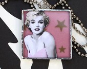 Marilyn Monroe  1.5 x 1.5 inch stacked glass soldered art pendant 3D charm