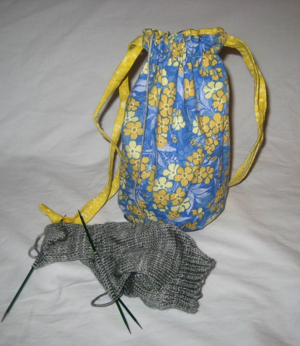Sock Drawstring Bag, Blue Yellow Floral