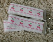 CLEARANCE SALE White & Pink Cherries Keychain Key Fob - SugarKitty