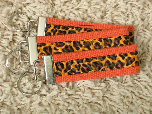 CLEARANCE SALE Orange Leopard Print Keychain Key Fob - SugarKitty