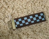 CLEARANCE SALE Brown with Blue & Brown Checker Board Print Keychain Key Fob - SugarKitty