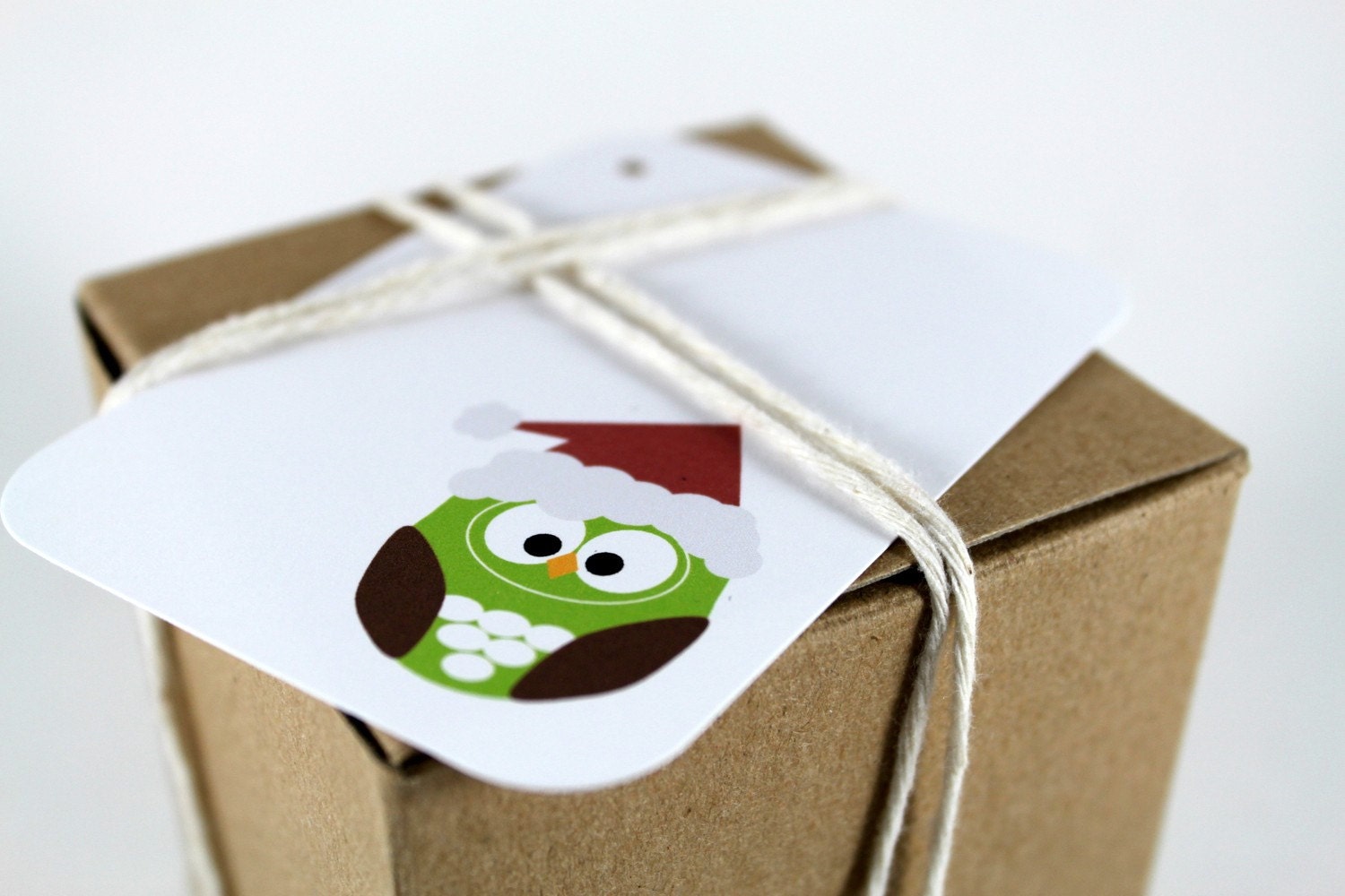 Santa Owl Christmas Hang Tags, Christmas Gift Tags, Christmas Tags, Holiday Tags - (set of 12)