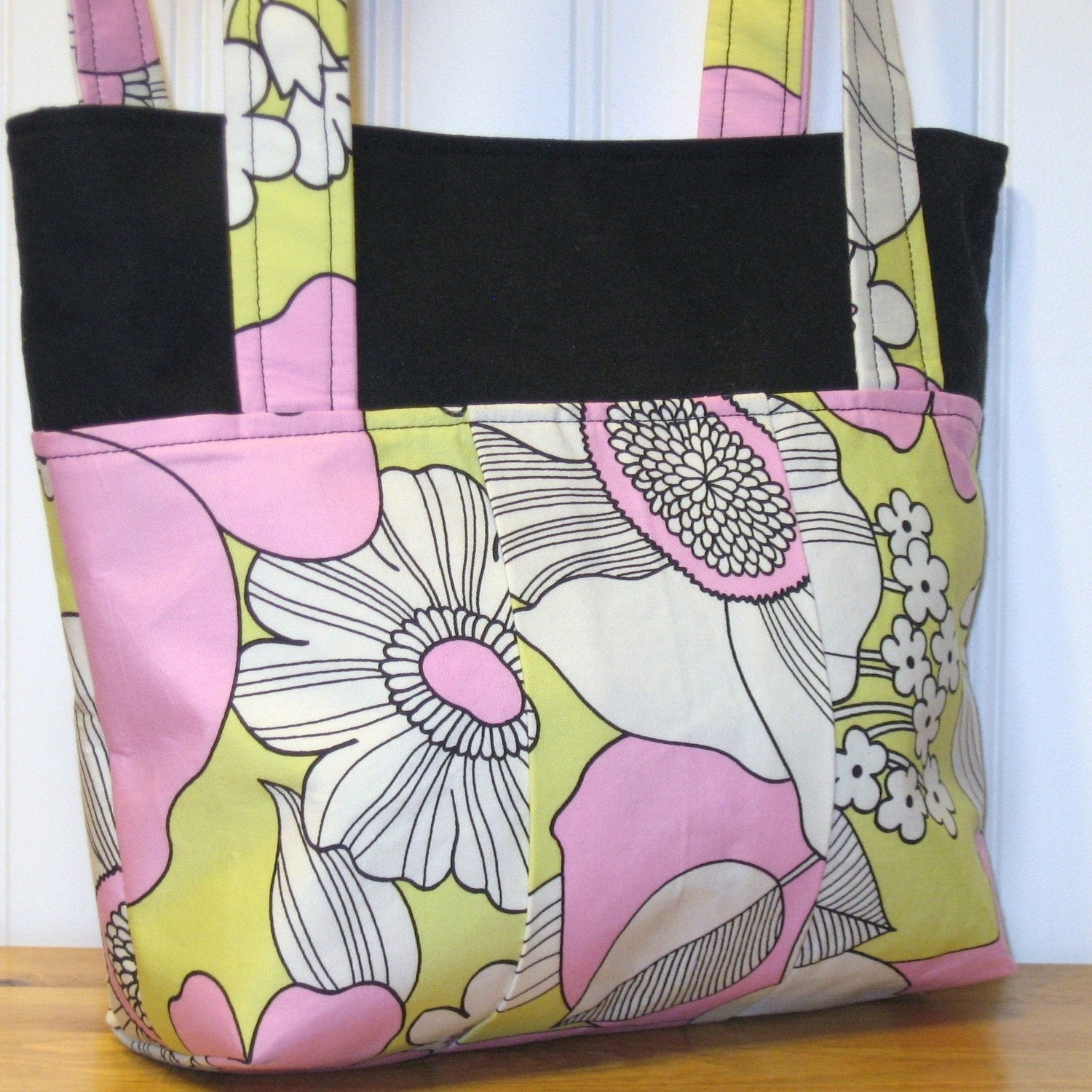 Small Cotton Handbag, Cotton Fabric Purse, Retro Print Bag, Floral Print, Black, White, Pink, Yellow, CLEARANCE, ON SALE
