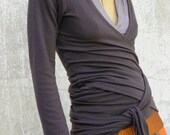 Womens clothing-Womens cardigan long sleeves top-3 ways wrap top/shirt/cardigan denim blue- SNUGGLE UP TOP -Plus size top-Womens clothes