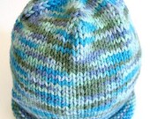 BABY Hand Knit Hat Roll Brim - Spring Brook Soft - Winter Beanie - boy or girl
