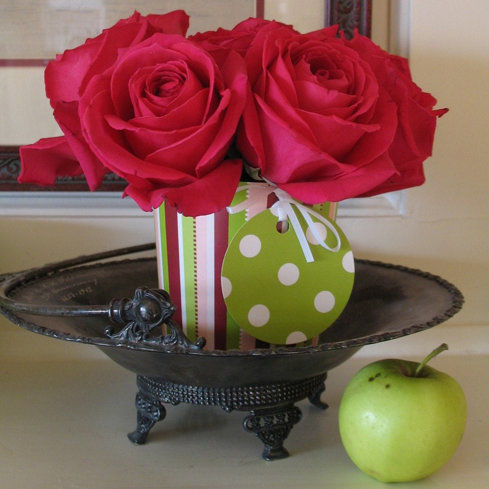 Reserved Listing For lieslm2002 12 Faux Flower Vase Party Flowers, Baby Showers, Birthdays, and Weddings. Whimsical flowers for Bridal Showers and Hostess gifts. REVERSIBLE Decorative sleeves in Polka dot or Stripe - Set of 12