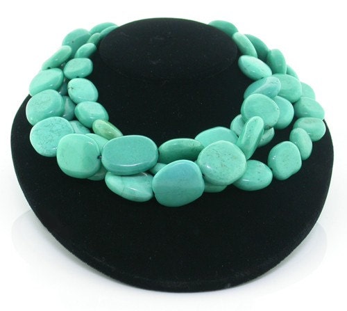 Wonderful Triple Strand Natural Turquoise Beads Necklace