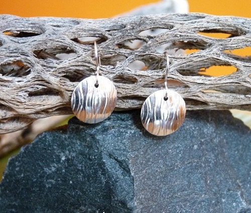 Sterling Silver Textured Moon earrings, hand fabricated