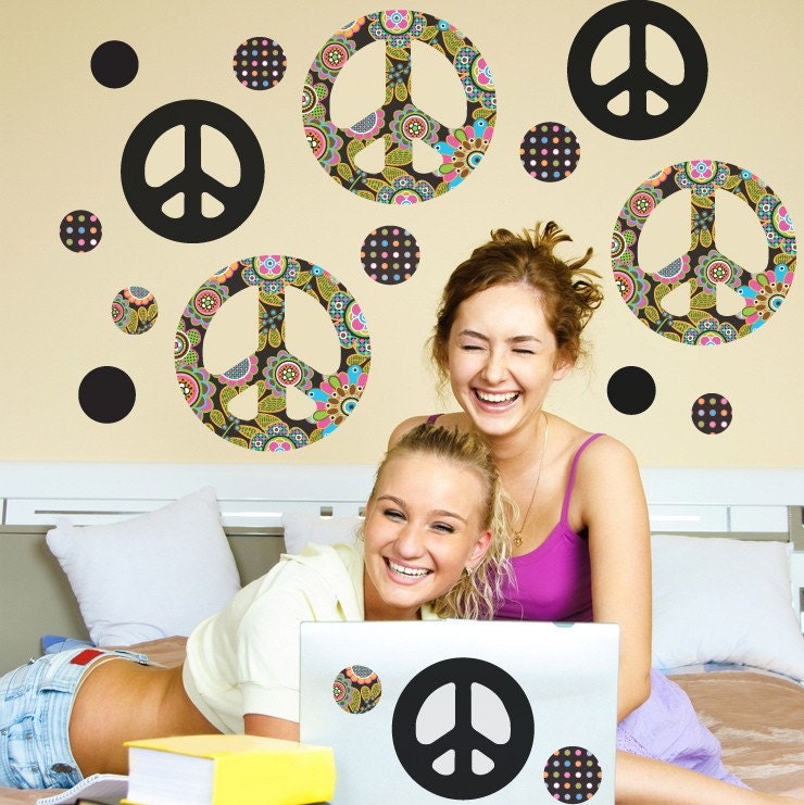 Peace Sign Wall Decals Black Brights Multi Repositionable