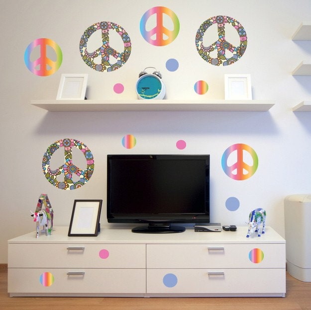 Peace Sign Wall Decals in Rainbow Colors (Repositionable)