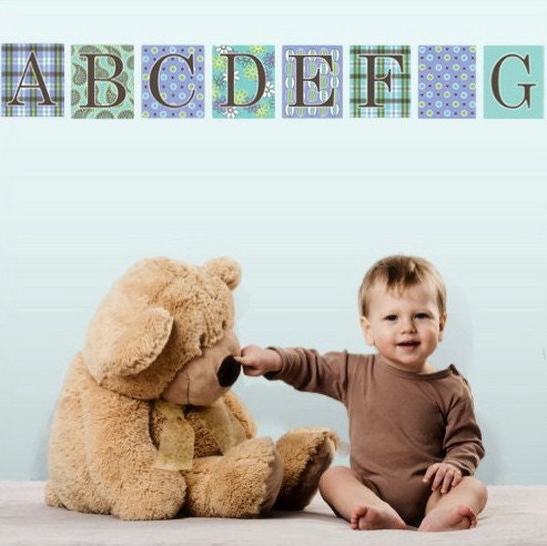 Alphabet Blocks Turquoise, Purple and Brown Wall Decals (Repositionable)