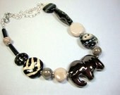 Black White Gray Swanky Elephant Necklace