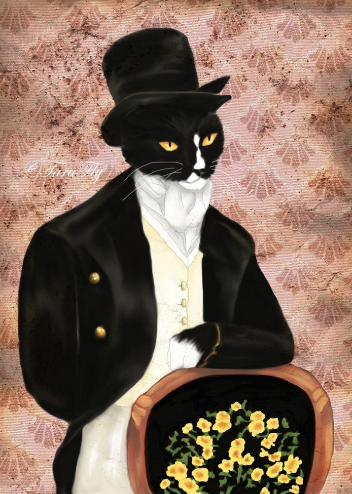 Mr Darcy Tuxedo Cat Art, Pride and Prejudice Animal Portrait 8x10 Art Print