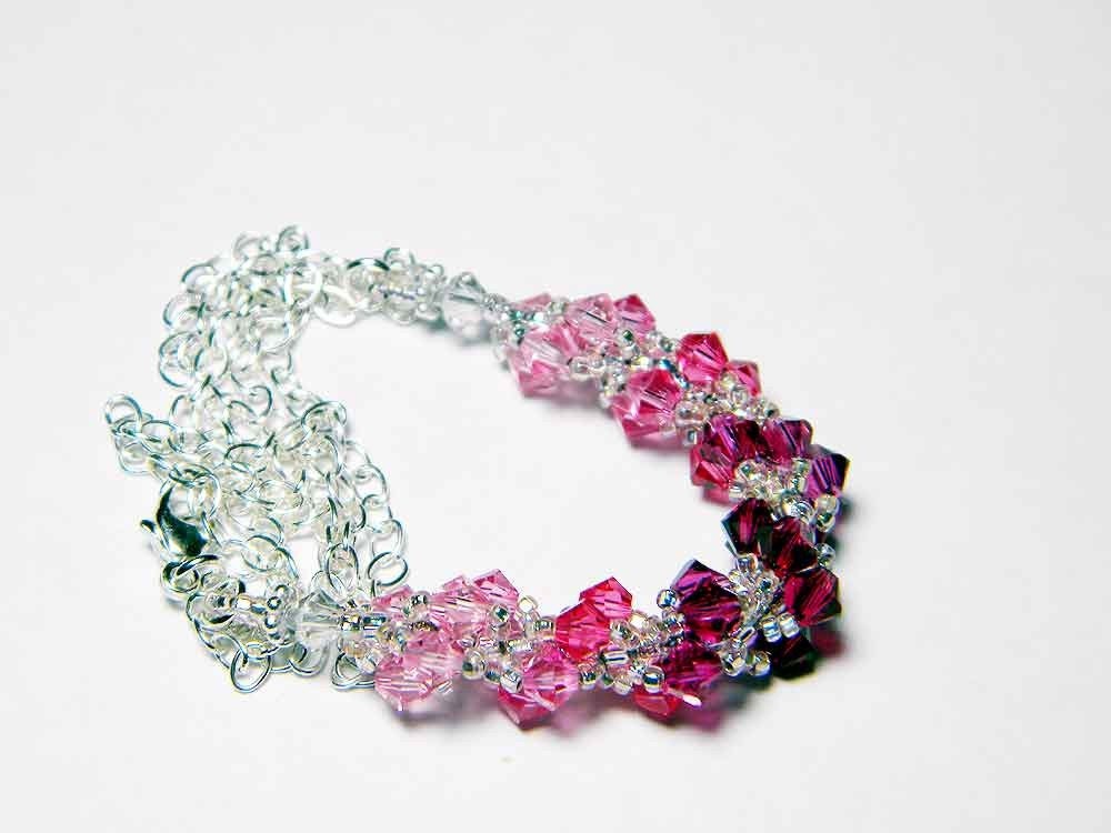 Pink Swarovski Crystal Necklace Ruby, Rose, Light Rose, Indian Pink, Fuschia, Sterling Silver - "Roses for Kerry" by Whimsy Beading