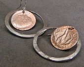 Handmade silver and copper dangle earrings
