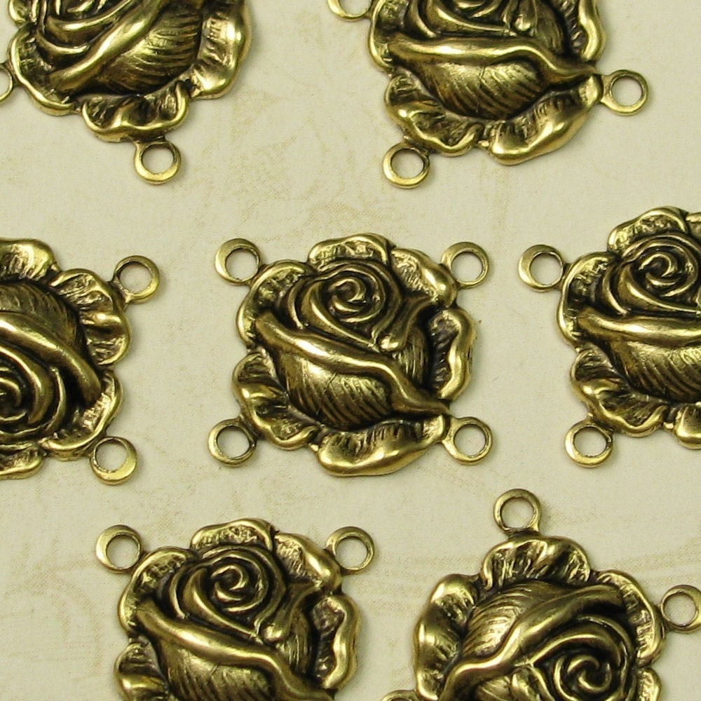 12 Antique Gold Rose 4 Hole Connector Jewelry Findings 428