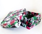 Gift Box Decoupage Collage  Red Green White and Black Large Square