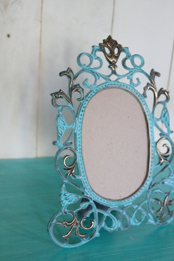 Vintage Turquoise Metal Picture Frame