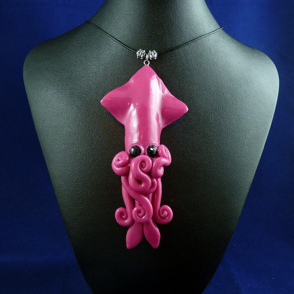 Sunset Squid Necklace - Polymer Clay Cephalopod Jewelry