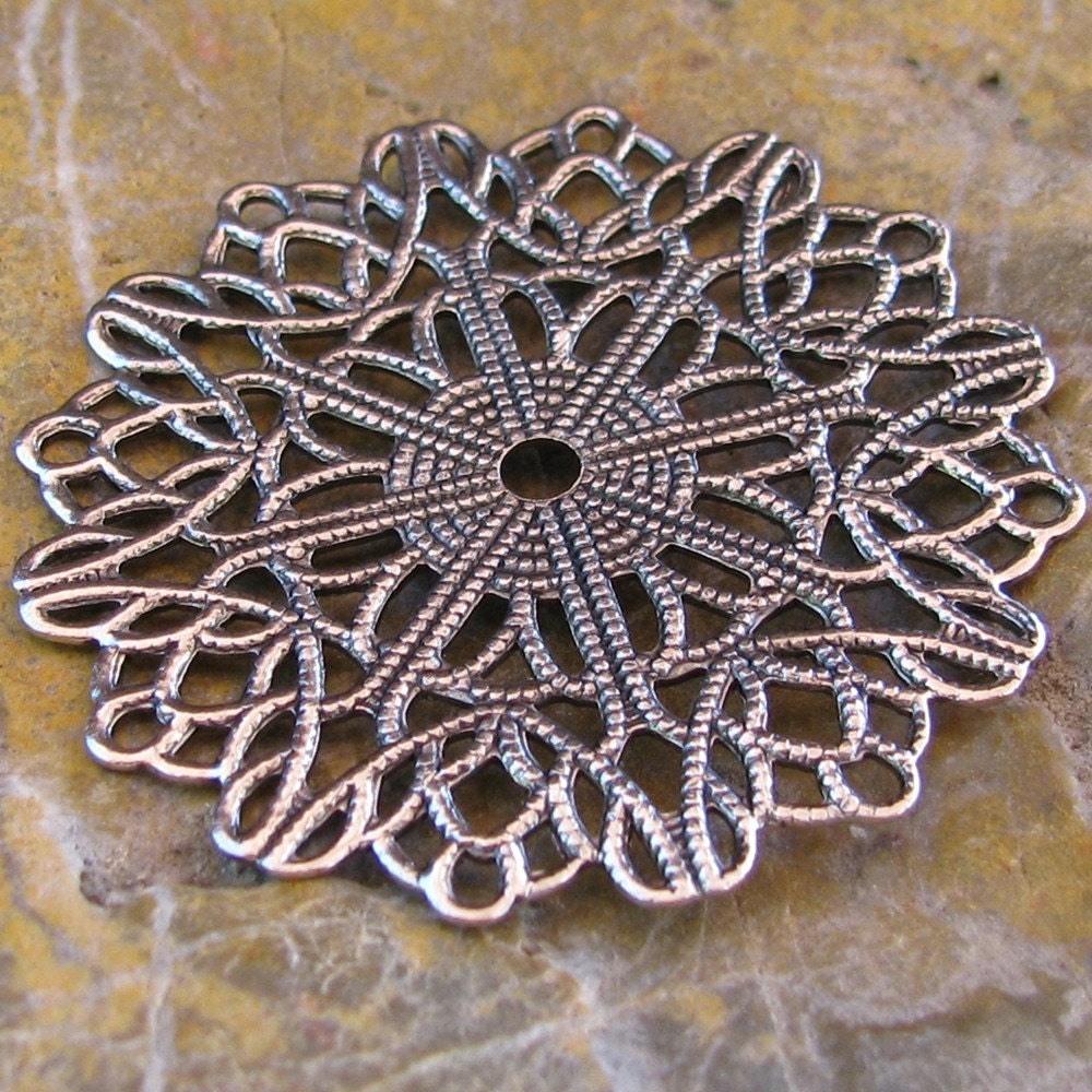 3 Antique Silver Round Filigree Jewelry Findings 449