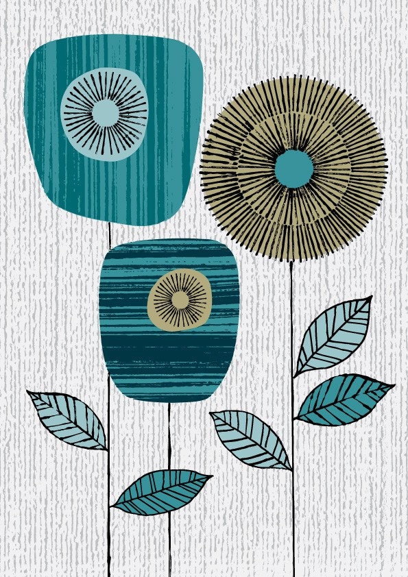Blue Block Flowers, limited edition giclee print